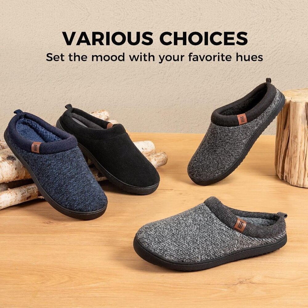 🆕Men's Grey Slip-on Slippers Comfy Memory Foam Closed-Toe Indoor House Shoes - Picture 8 of 10